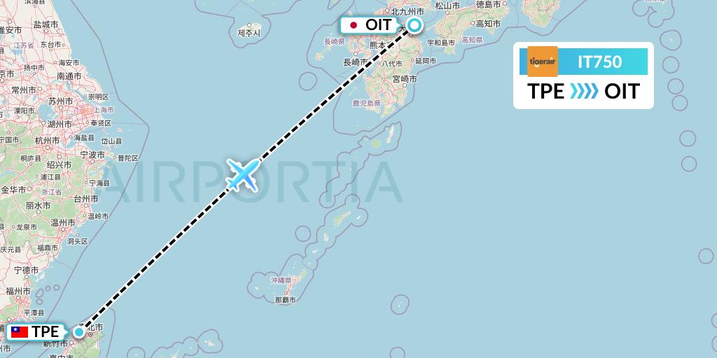 IT750 Tigerair Taiwan Flight Map: Taipei to Oita