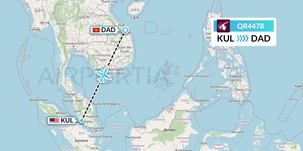 QR4478 Qatar Airways Flight Map: Kuala Lumpur to Da Nang