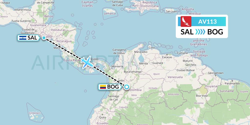 AV113 Avianca Flight Map: San Salvador to Bogota