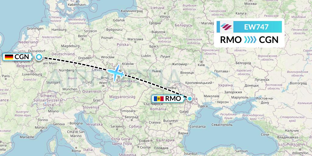EW747 Eurowings Flight Map: Chisinau to Cologne