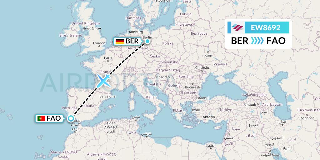 EW8692 Eurowings Flight Map: Berlin to Faro