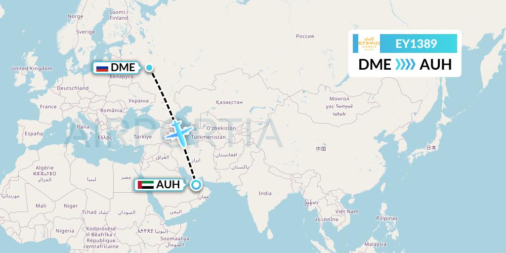 EY1389 Etihad Airways Flight Map: Moscow to Abu Dhabi