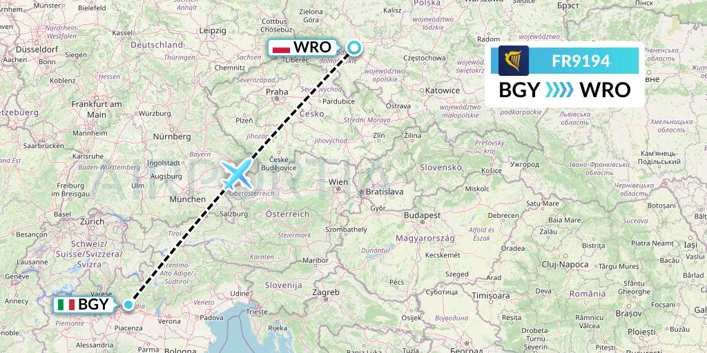 FR9194 Ryanair Flight Map: Milan to Wroclaw