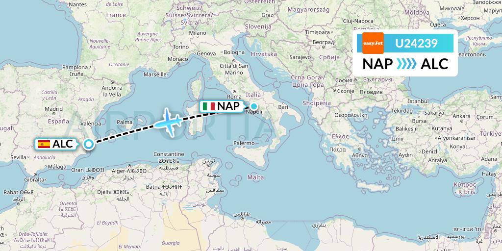 U24239 EasyJet Flight Map: Naples to Alicante