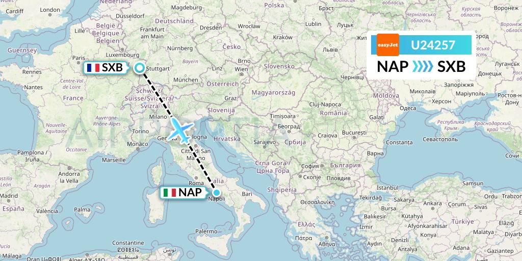 U24257 EasyJet Flight Map: Naples to Strasbourg