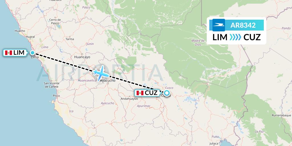 AR8342 Aerolineas Argentinas Flight Map: Lima to Cusco