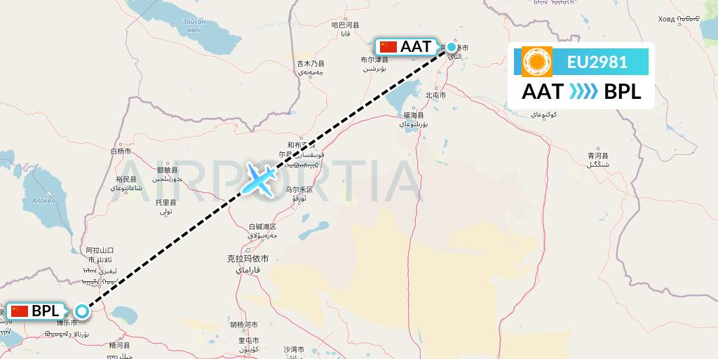 EU2981 Chengdu Airlines Flight Map: Altay to Bole