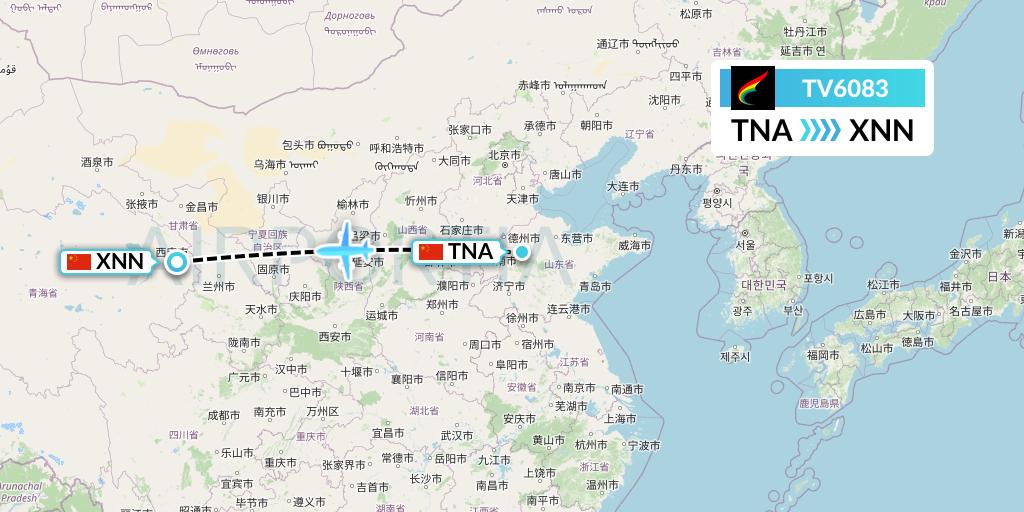 TV6083 Tibet Airlines Flight Map: Jinan to Xining