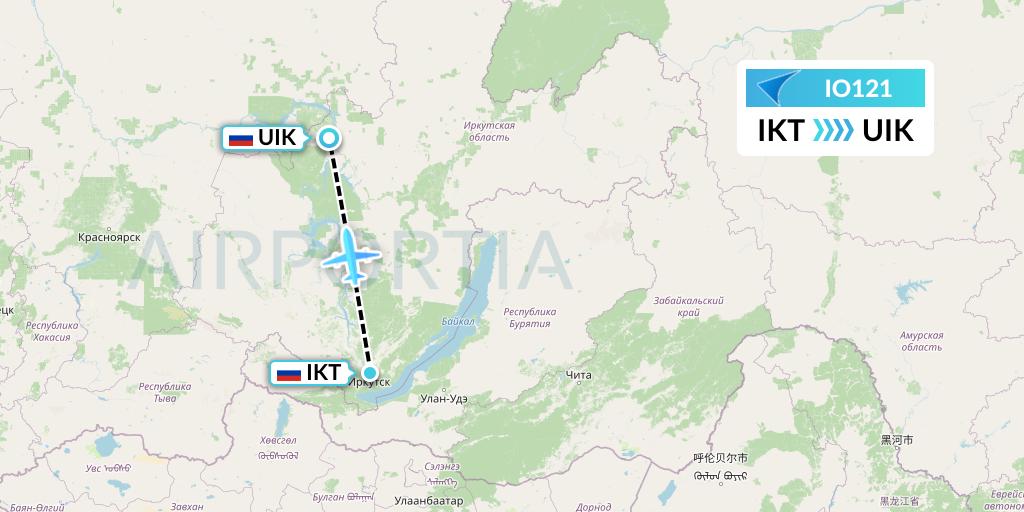 IO121 IrAero Flight Map: Irkutsk to Ust-Ilimsk
