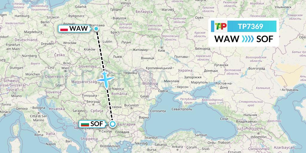 TP7369 TAP Portugal Flight Map: Warsaw to Sofia