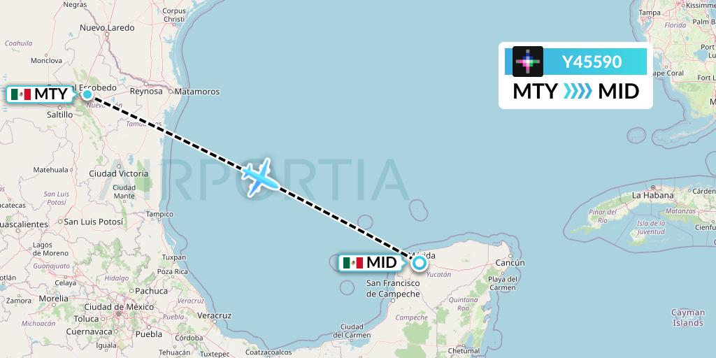 Y45590 Volaris Flight Map: Monterrey to Merida