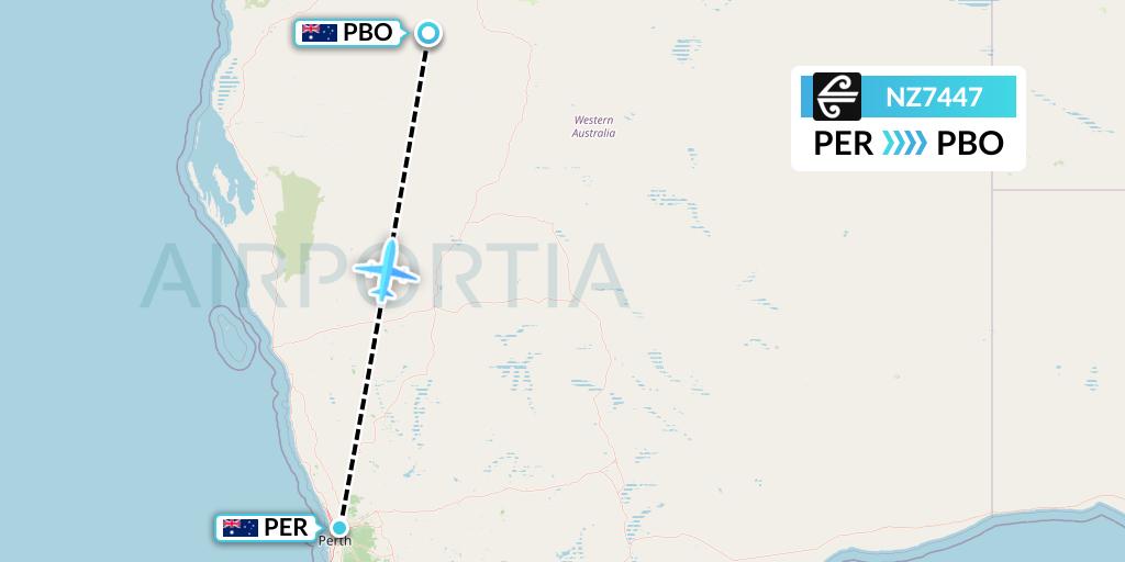 NZ7447 Air New Zealand Flight Map: Perth to Paraburdoo