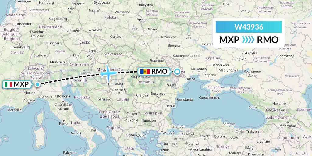 W43936 Wizz Air Malta Flight Map: Milan to Chisinau