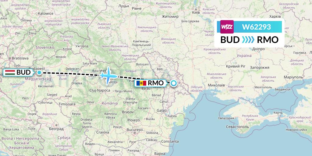 W62293 Wizz Air Flight Map: Budapest to Chisinau