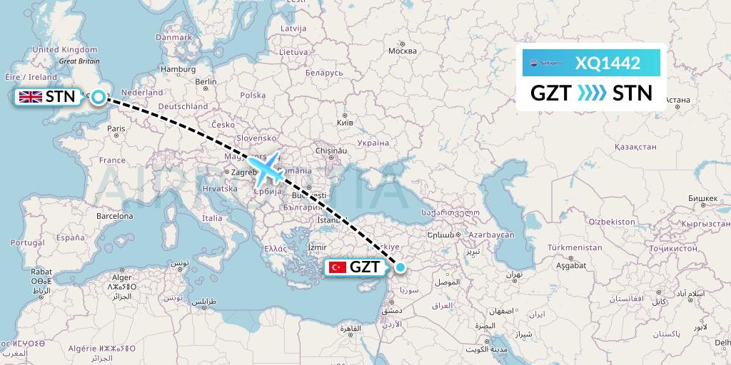 XQ1442 SunExpress Flight Map: Gaziantep to London