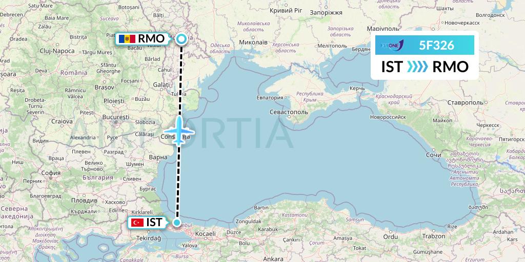 5F326 Fly One Flight Map: Istanbul to Chisinau