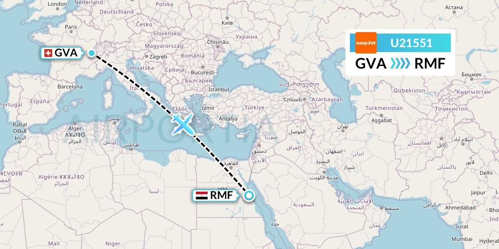 U21551 EasyJet Flight Map: Geneva to Marsa Alam