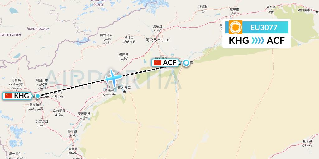 EU3077 Chengdu Airlines Flight Map: Kashgar to Aksu
