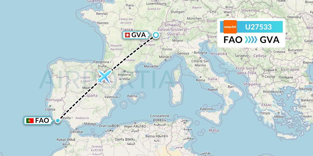 U27533 EasyJet Flight Map: Faro to Geneva