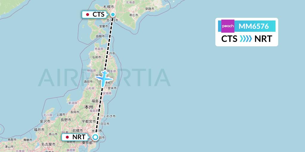 MM6576 Peach Aviation Flight Map: Sapporo to Tokyo