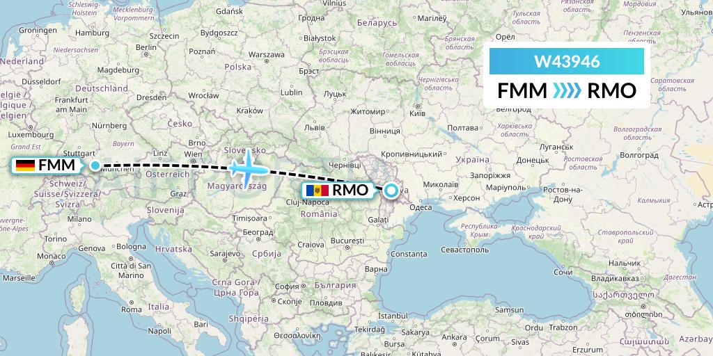 W43946 Wizz Air Malta Flight Map: Memmingen to Chisinau
