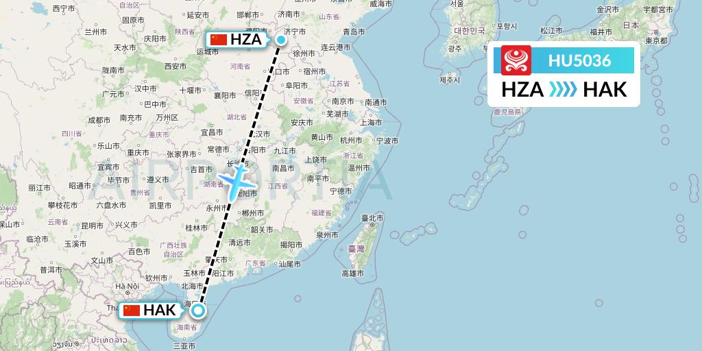 HU5036 Hainan Airlines Flight Map: Jinan to Haikou