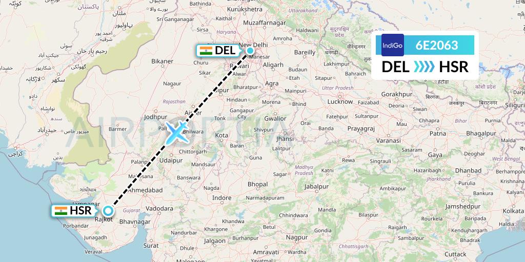 6E2063 IndiGo Airlines Flight Map: Delhi to Rajkot