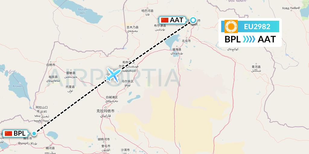 EU2982 Chengdu Airlines Flight Map: Bole to Altay