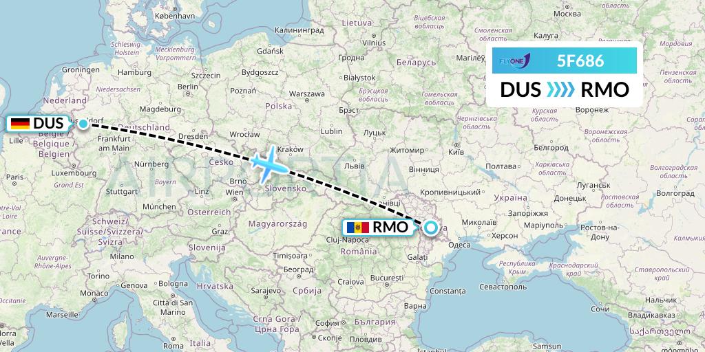 5F686 Fly One Flight Map: Dusseldorf to Chisinau