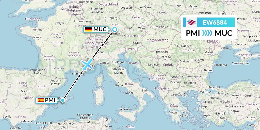EW6884 Eurowings Flight Map: Palma de Mallorca to Munich