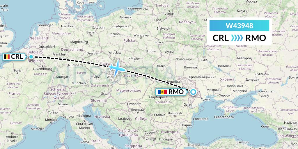 W43948 Wizz Air Malta Flight Map: Brussels to Chisinau