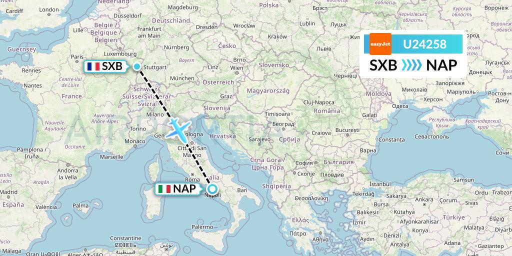 U24258 EasyJet Flight Map: Strasbourg to Naples