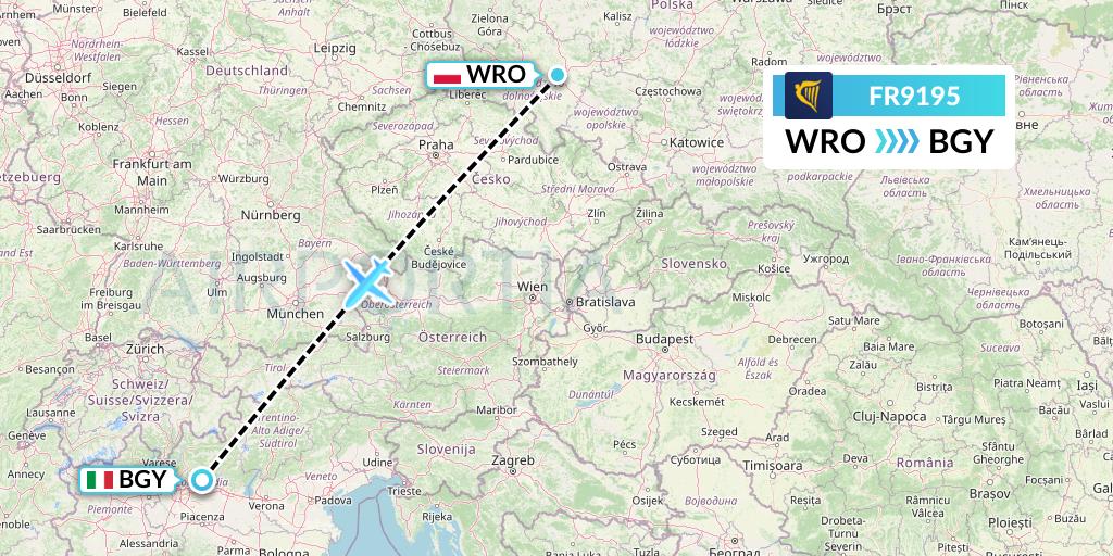 FR9195 Ryanair Flight Map: Wroclaw to Milan