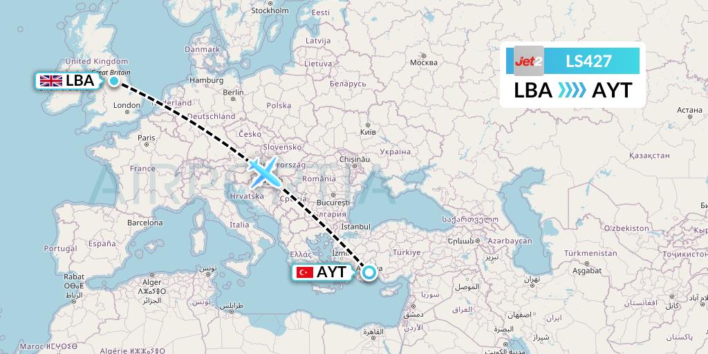 LS427 Jet2 Flight Map: Leeds to Antalya