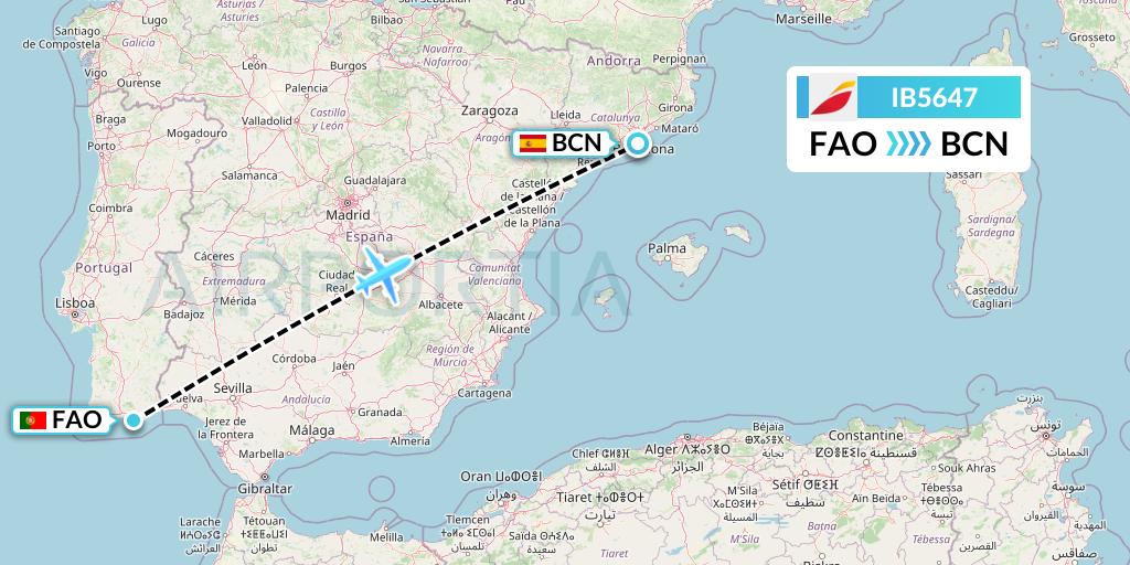 IB5647 Iberia Flight Map: Faro to Barcelona