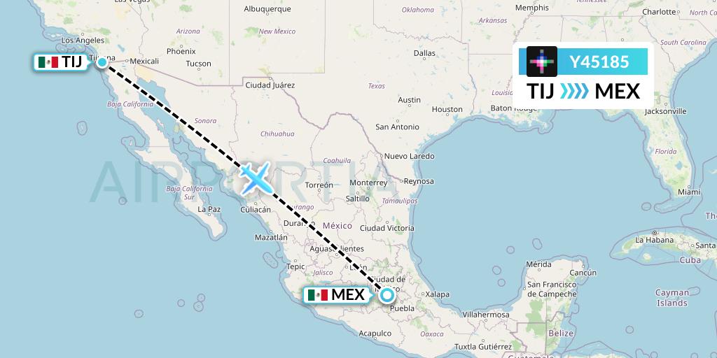 Y45185 Volaris Flight Map: Tijuana to Mexico City