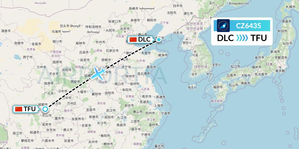 CZ6435 China Southern Airlines Flight Map: Dalian to Chengdu