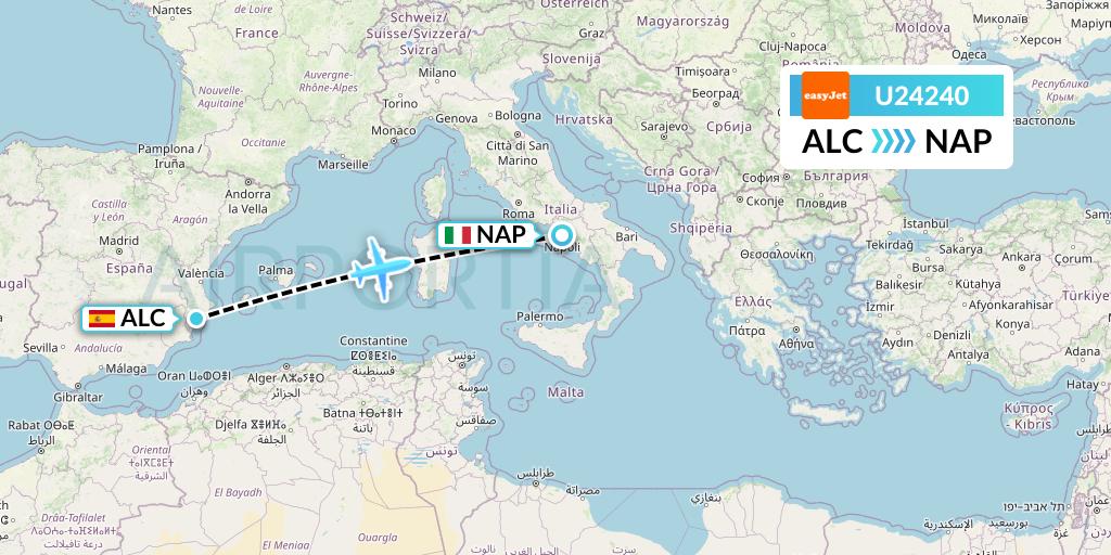 U24240 EasyJet Flight Map: Alicante to Naples