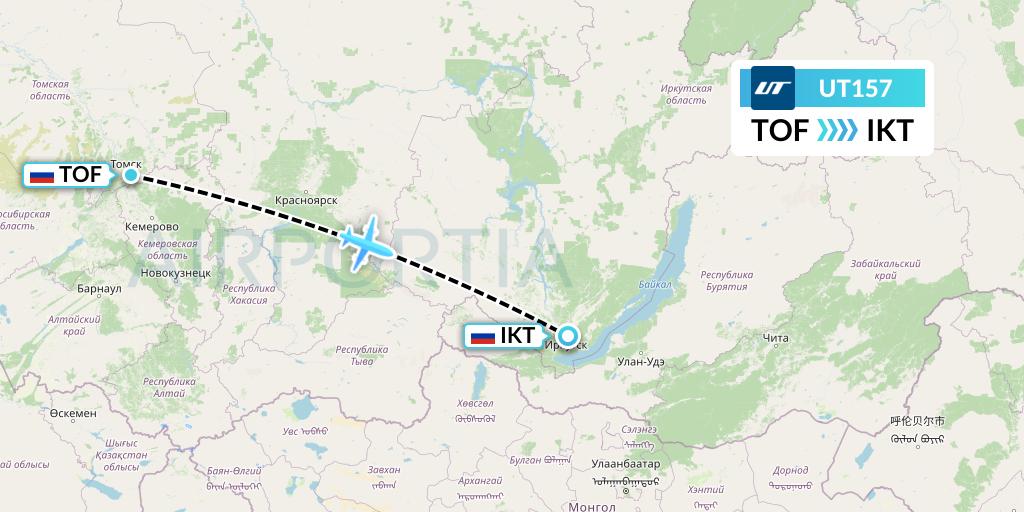 UT157 UTair Flight Map: Tomsk to Irkutsk