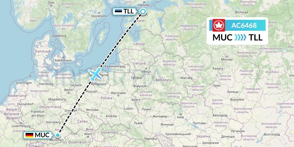 AC6468 Air Canada Flight Map: Munich to Tallinn