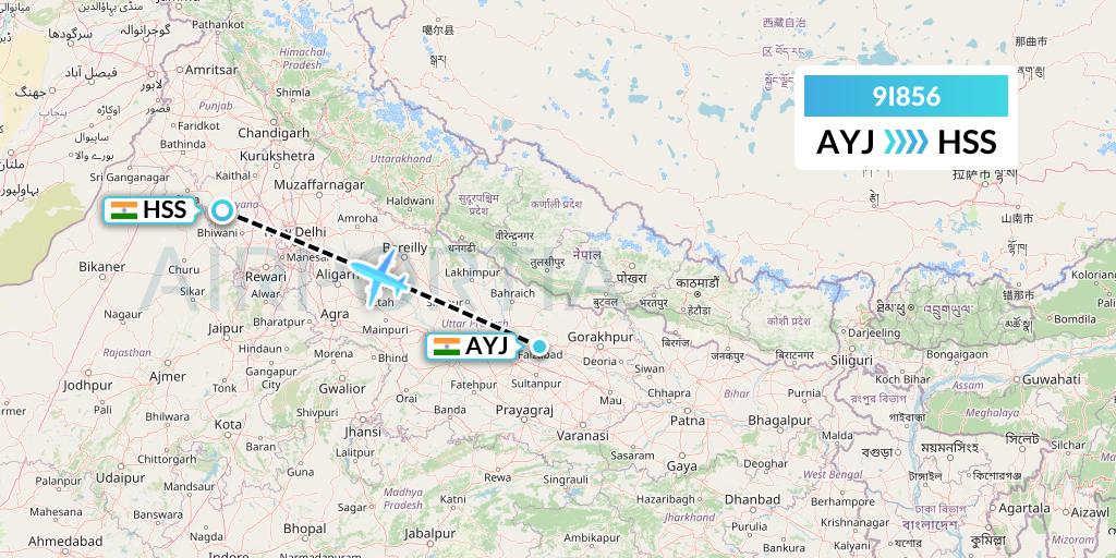 9I856 Air India Regional Flight Map: Lucknow to India