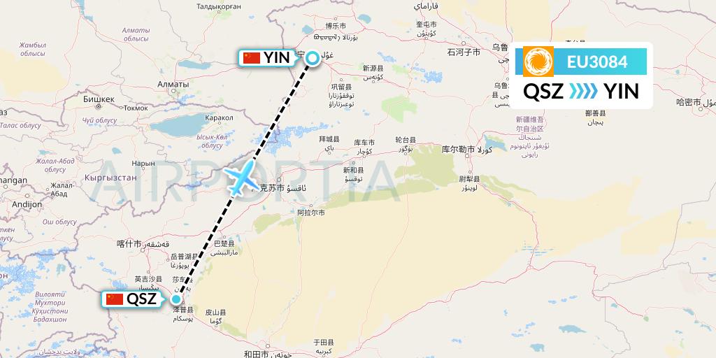 EU3084 Chengdu Airlines Flight Map: Hotan to Yining