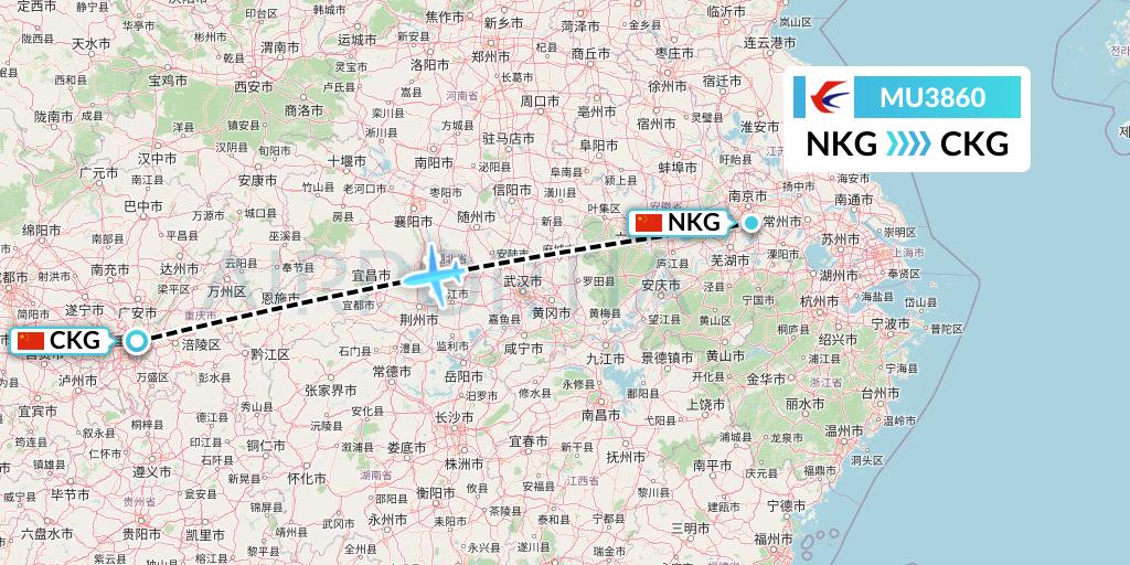 MU3860 China Eastern Airlines Flight Map: Nanjing to Chongqing