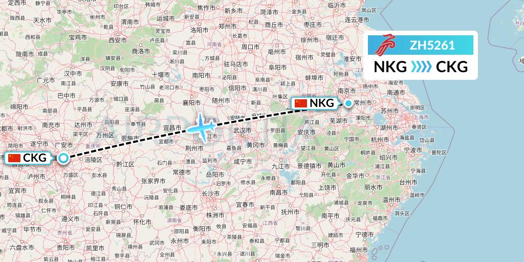 ZH5261 Shenzhen Airlines Flight Map: Nanjing to Chongqing