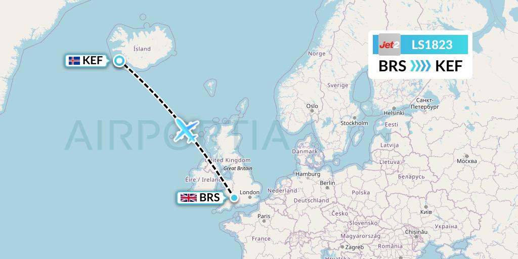 LS1823 Jet2 Flight Map: Bristol to Reykjavik