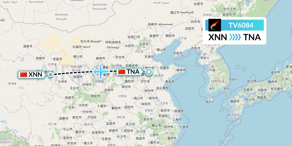 TV6084 Tibet Airlines Flight Map: Xining to Jinan