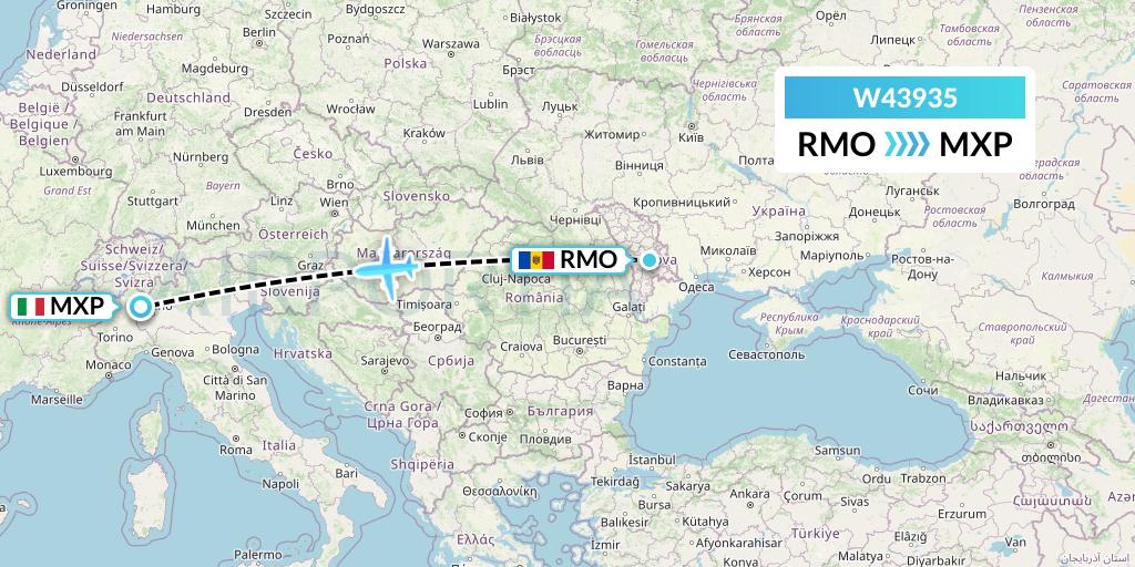 W43935 Wizz Air Malta Flight Map: Chisinau to Milan