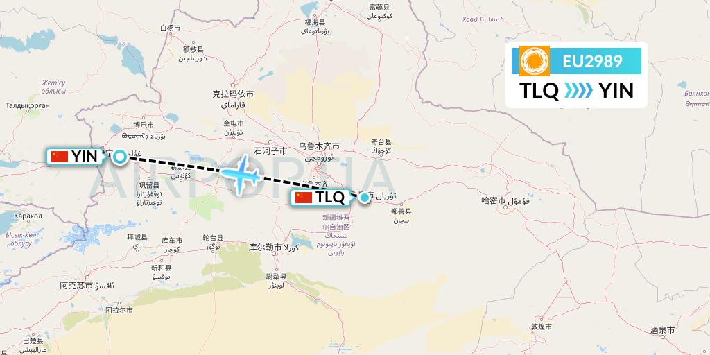 EU2989 Chengdu Airlines Flight Map: Turpan to Yining