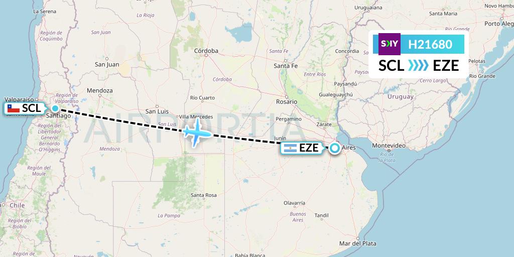 H21680 Sky Airline Flight Map: Santiago to Buenos Aires