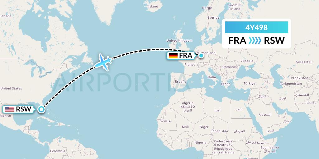 4Y498 Eurowings Discover Flight Map: Frankfurt to Fort Myers